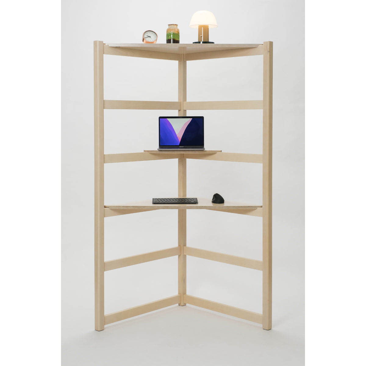 Corner adjustable workstation and shelf - Natural Birch